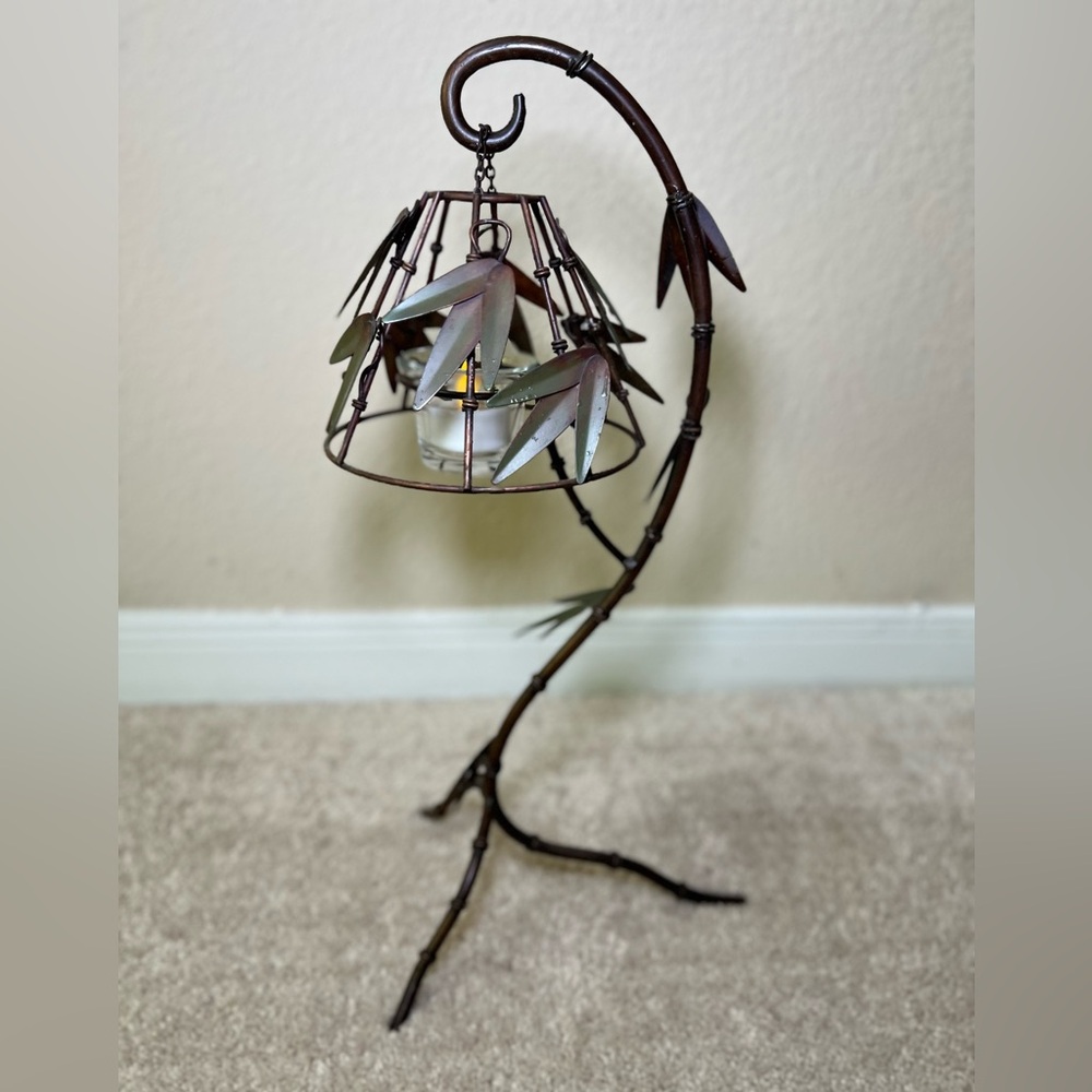 Vintage Metal Bamboo Tree Lantern Candle Holder Tropical Beach Vibe Rustic - Picture 7 of 10